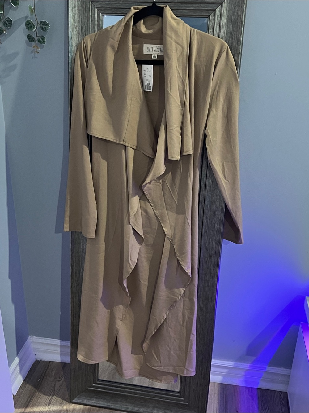 Daily Ritual Taupe Open-Front Draped Long Cardigan